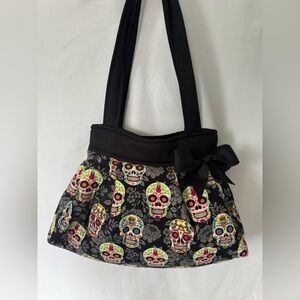 Sugar Skulls EUC handmade fabric medium shoulder bag